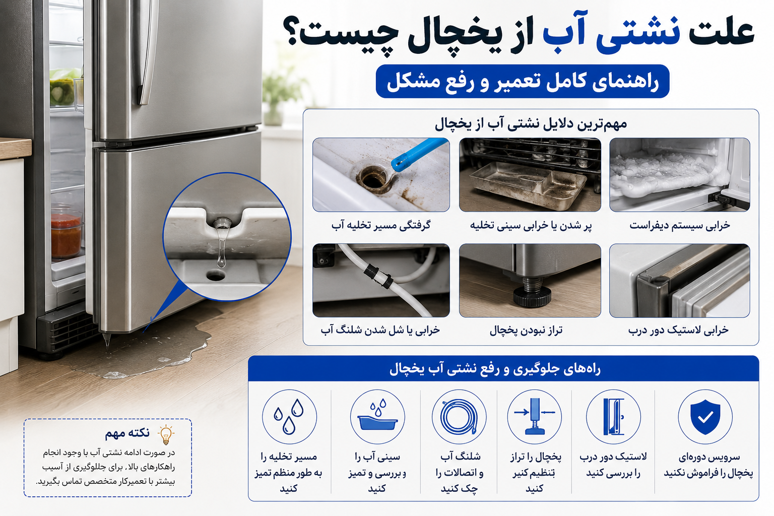 علت نشتی آب از یخچال چیست