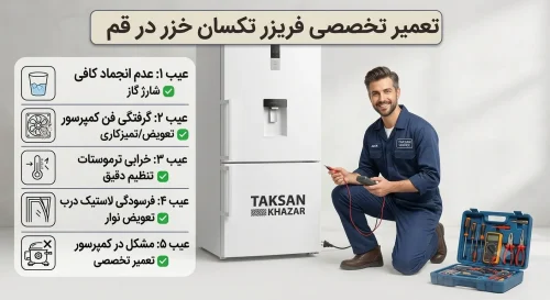 تعمیر فریزر تکسان خزر در قم | رفع ۵ عیب رایج تعمیر فریزر تکسان خزر در قم | رفع ۵ عیب رایج