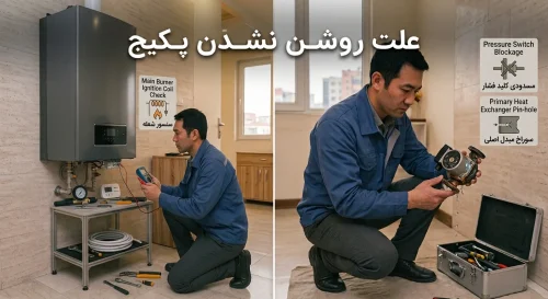 بررسی علت روشن نشدن پکیج توسط تکنسین در محل