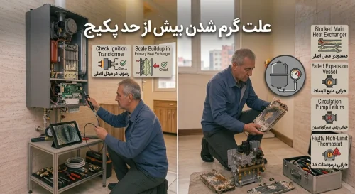 بررسی علت گرم شدن بیش از حد پکیج توسط تکنسین در محل بررسی علت گرم شدن بیش از حد پکیج توسط تکنسین در محل
